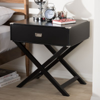 Baxton Studio GDL7628-Black-CT Curtice Modern And Contemporary Black 1-Drawer Wooden Bedside Table